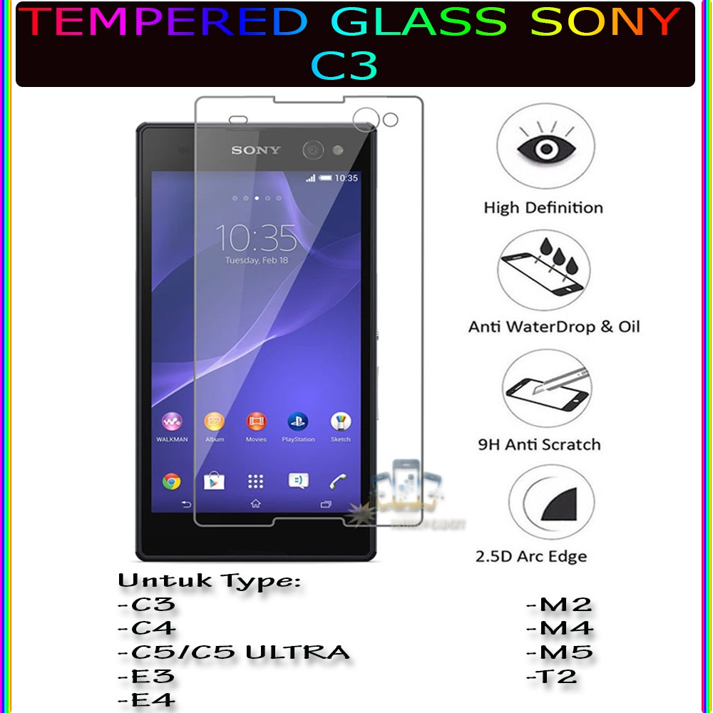 TEMPERED GLASS SONY Z5 / SONY Z5 DUAL SONY Z5 PLUS / Z5 PREMIUM SONY C4 SONY C5 ULTRA SONY E3 SONY E4 SONY M2 SONY M4 SONY M5 SONY T2 ANTI GORES KACA TEMPER GLASS - CLEAR