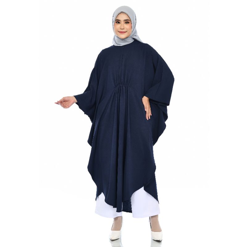 Gamis Jumbo Busui Wanita - Lona Kaftan Dress Plus Size  Navy