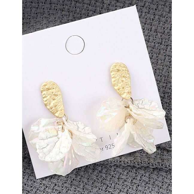 LRC Anting Tusuk Fashion Gold Plated Gold Small Lotus Leaf S925 Silver Needle EarringsY62836