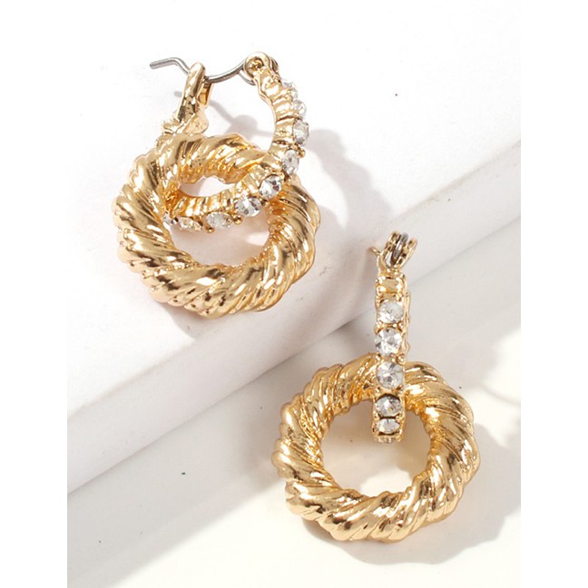 LRC Anting Tusuk Fashion Gold Alloy Circle Chain Stud Earrings F99707