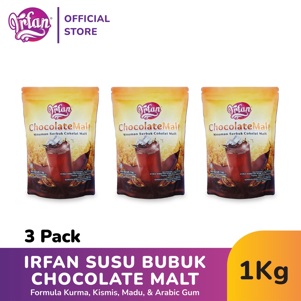 

IRFAN Susu Bubuk Chocolate Malt Formula Kurma & Arabic Gum 1Kg x 3