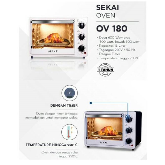 Oven Listrik - Electric Oven Sekai 18 Liter OV-180 / OV 180