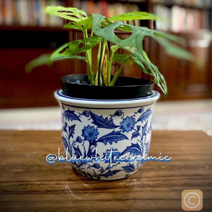 Pot Keramik Cina Motif Bunga Size M #BlueWhite007M