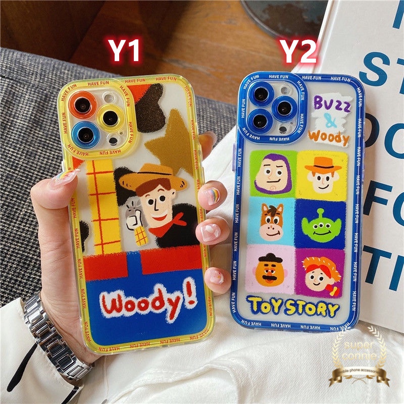 Cartoon Toy Story Phone Case for iPhone 11 12 Pro Max XR X XS MAX iPhone 6 6s 7 8 Plus SE 2020 Cute Wooddy Buzz Lightyear Alien Camera Protector Case Transparent TPU Soft Back Cover