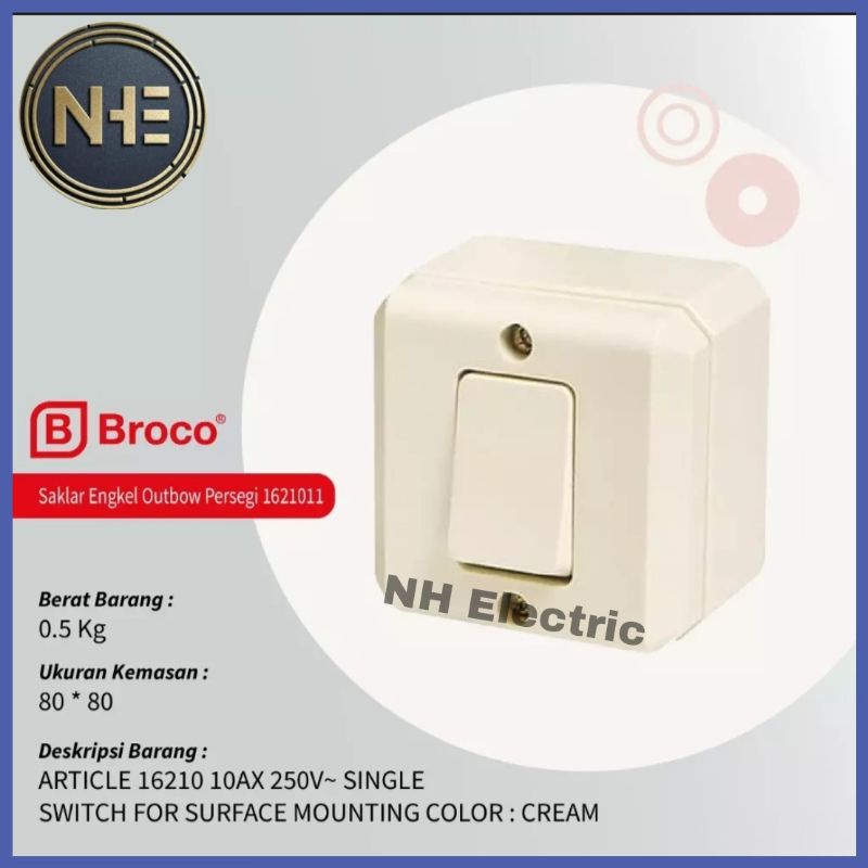 OB Saklar Engkel Segi 16210 New Gee Cream Broco - Outbow Single Switch Cream Broco - Saklar Tunggal Tempel Segi Broco