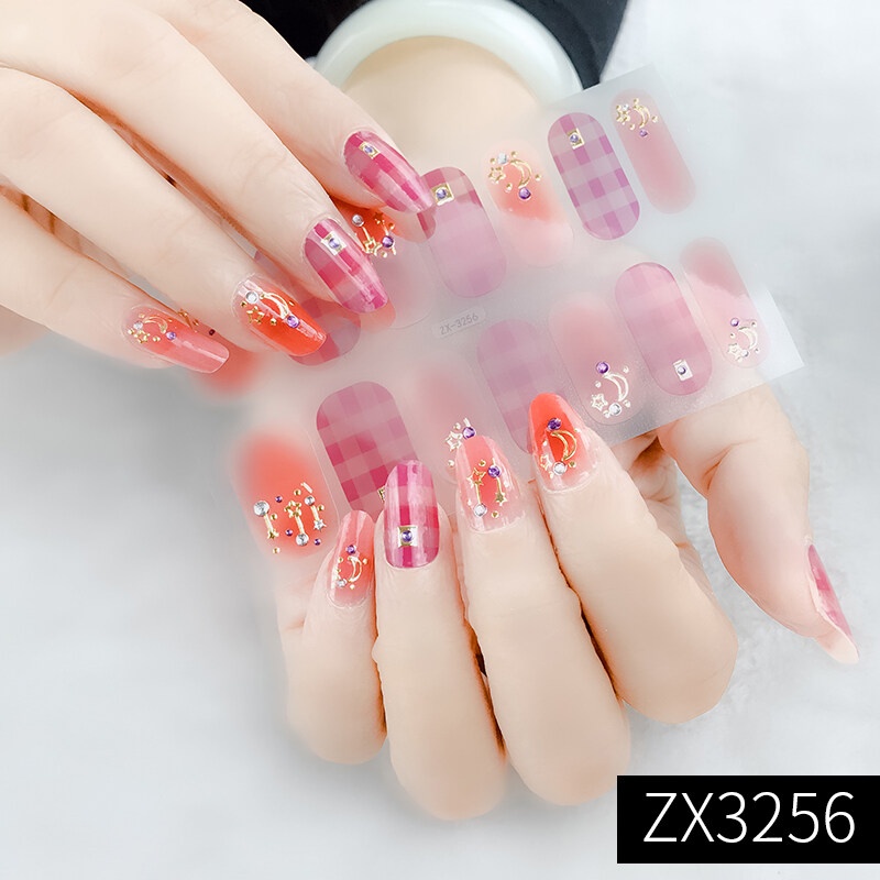 ZX 14Pcs/Set Stiker Kuku 3d Desain Bermotif High End Berlian Mutiara Permata Warna-Warni Untuk Tempel Tahan Air Tahan Lama Menicure Stickers Korea Self Adhesive Fashion Sticker kuku Full Aksesoris Dapat Kupas Mudah Digunakan Dan Dilepas Anti Air Nail Art