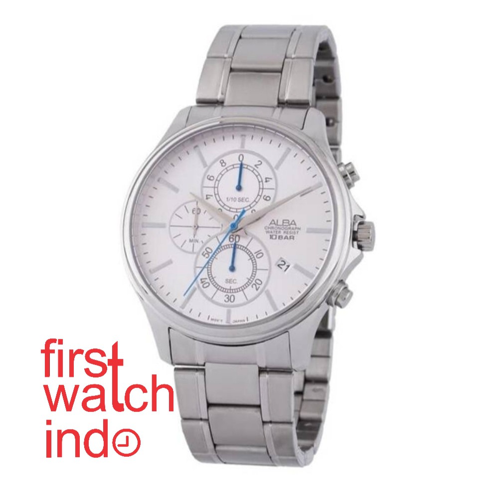 Jam Tangan Pria ALBA AM3413X1 am3413 Chronograph White Dial Original
