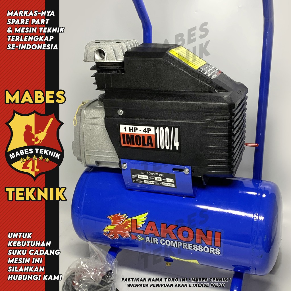 LAKONI IMOLA 100/4 - KOMPRESOR ANGIN - 1HP / 1PK - TANKI 12L / 12 LITER - LISTRIK 750 WATT - GARANSI