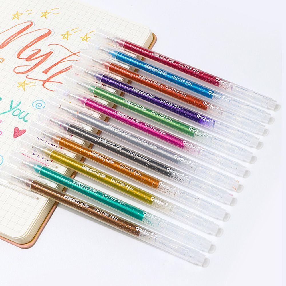 Top 12Pcs Glitter Gel Pen Lucu Alat Menggambar Alat Tulis Flash Marker