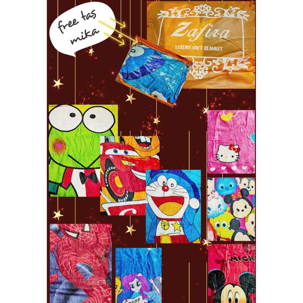 PROMO     SELIMUT BULU KARAKTER ANAK FREE TAS CANTIK     TERMURAH