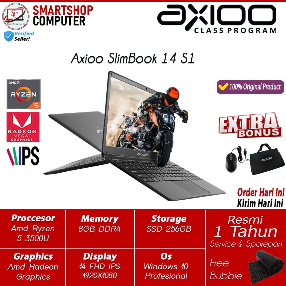 Laptop Gaming Murah Axioo Slimbook 14 S1 AMD Ryzen 5 8GB 256GB SSD FHD IPS Windows10 Pro