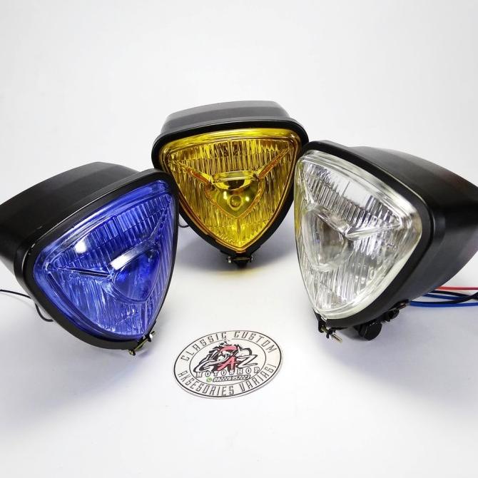 CB Headlamp Lampu Chooper Depan Triangle Hitam Japstyle Crhome Custom