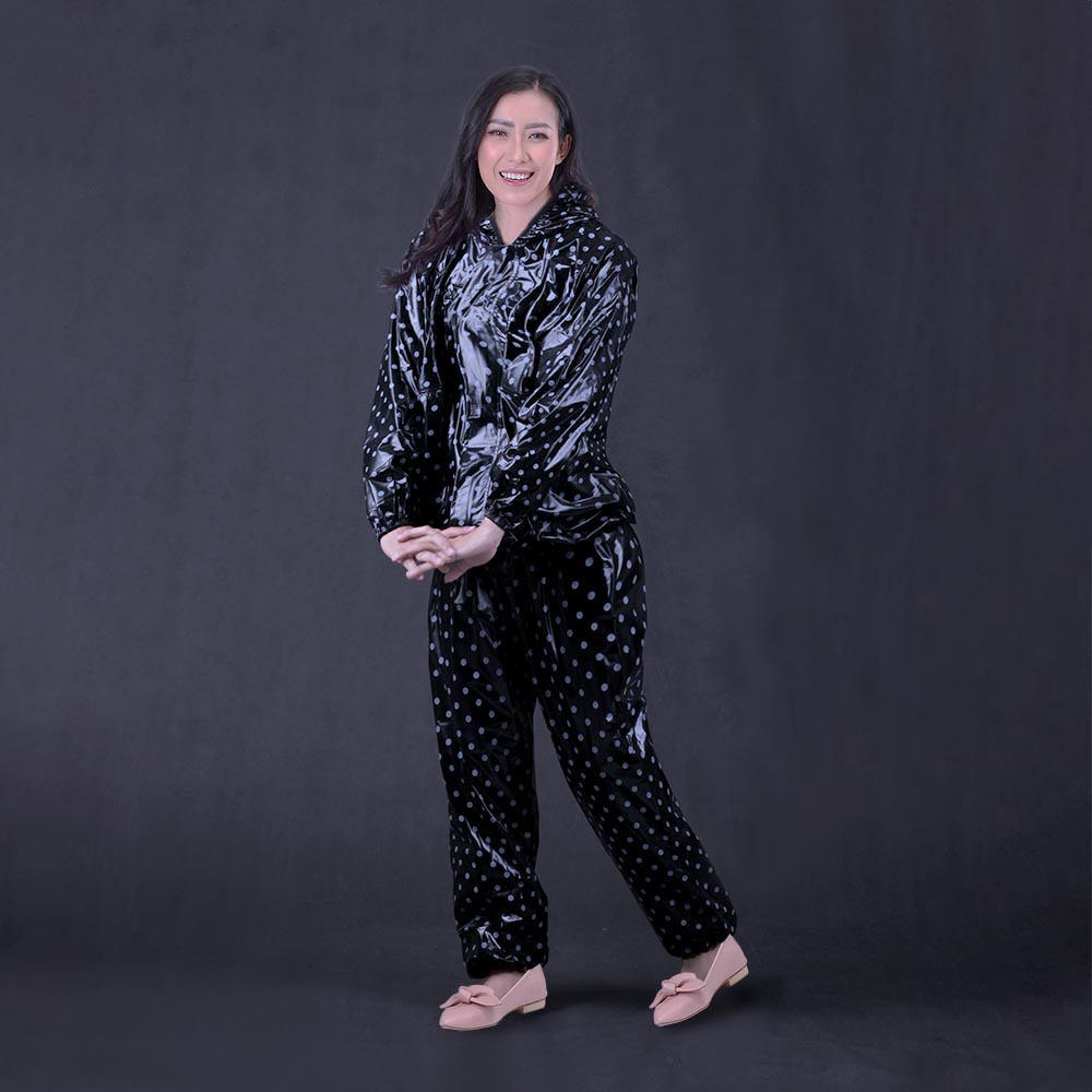 ALL SIZE JAS HUJAN WANITA DEWASA JAS HUJAN SETELAN PEREMPUAN POLKADOT ANTI REMBES MURAH PINK BIRU HITAM TOSCA