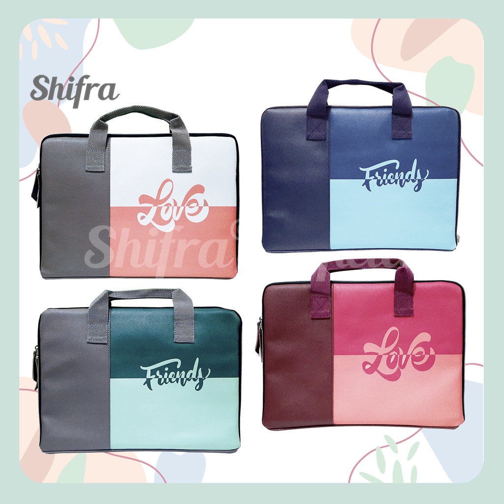 Shifra Tas Laptop Jinjing Friends and Love Grey Maroon Navy