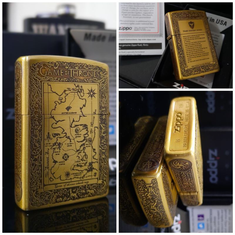 Jual zippo game of thrones zippo GOT japan series 5side zippo gold