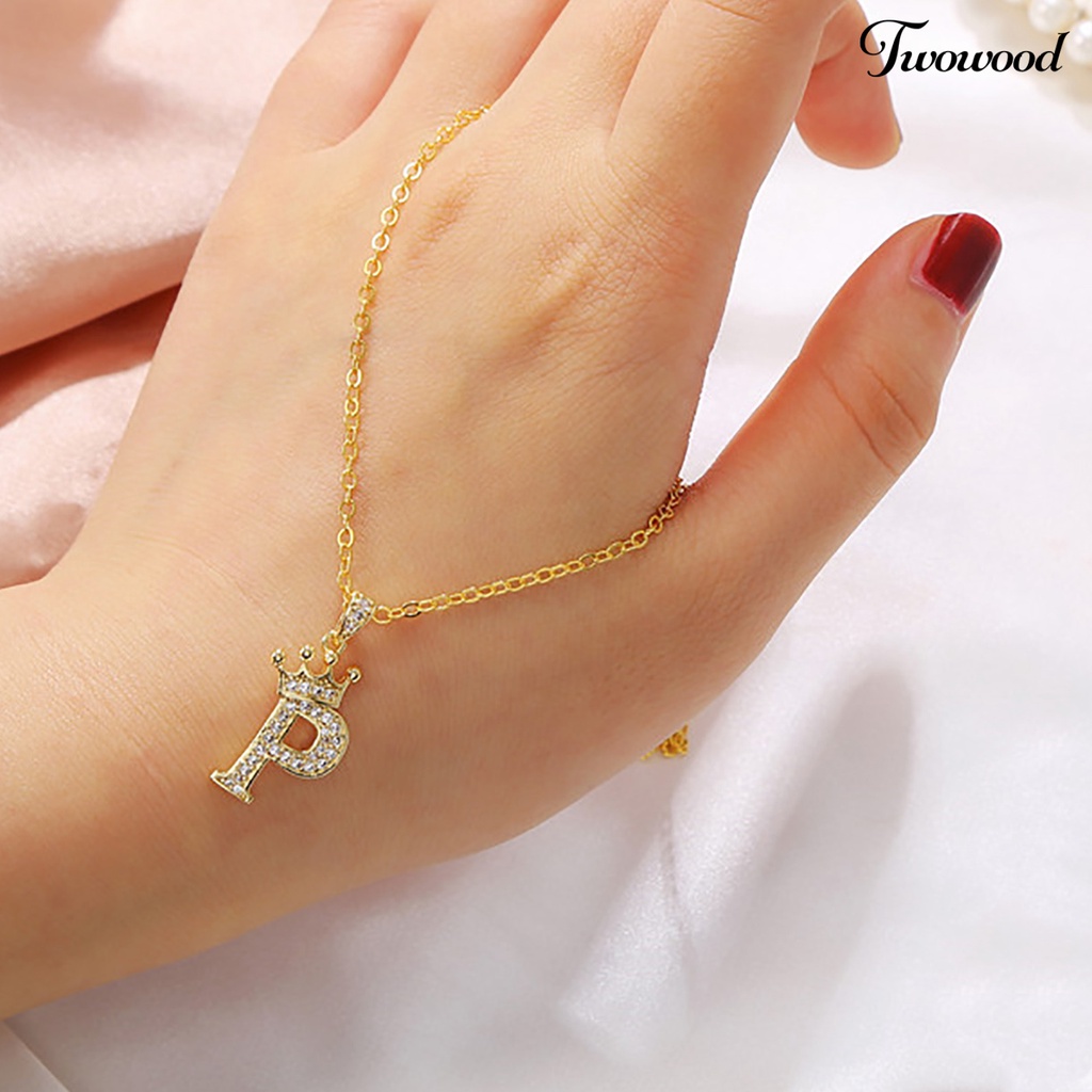 Twowood Letter Necklace Rhinestone Crown Letter Pendant Adjustable Chain Women Necklace for Gift