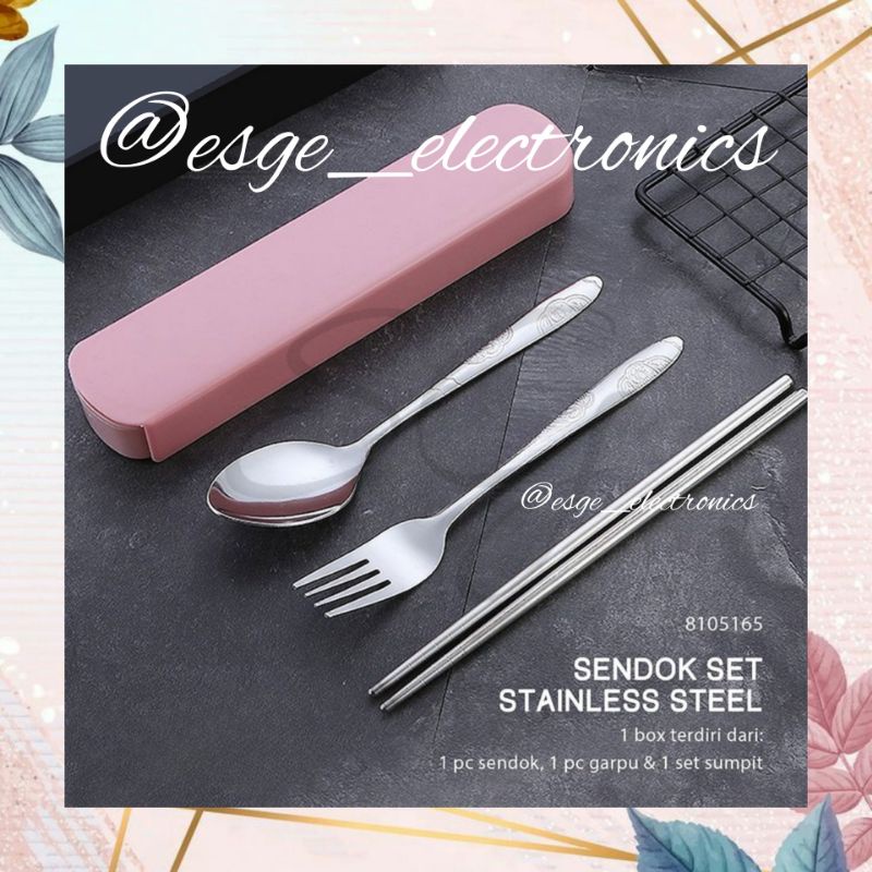 ESGE SET SENDOK MAKAN SET ALAT MAKAN STAINLESS STEEL SET SENDOK GARPU SUMPIT SET TRAVELLING SET KOTAK MAKAN SET SENDOK TRAVEL CUTLERY SENDOK GARPU SET SUMPIT SET KOTAK KECIL ALAT MAKAN BAWA KEMANA MANA ALAT MAKAN KECIL ALAT MAKAN TRAVEL WARNA WARNI