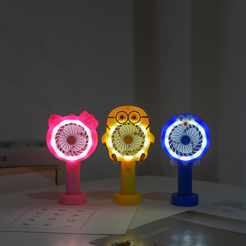 Kipas Angin Karakter LED USB Charger Mini Fan lid motif kartun Kipas Kecil Mini Genggam let lucu Pendingin portable hemat tempat