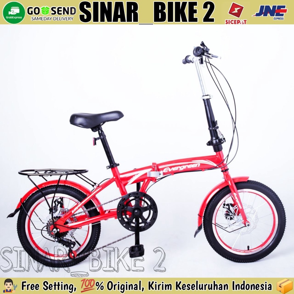 Sepeda Lipat Anak 16 Inch EVERGREEN Boncengan Rem Cakram 7 Speed