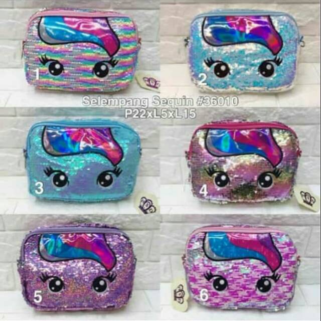 Tas sequin slempang unicorn