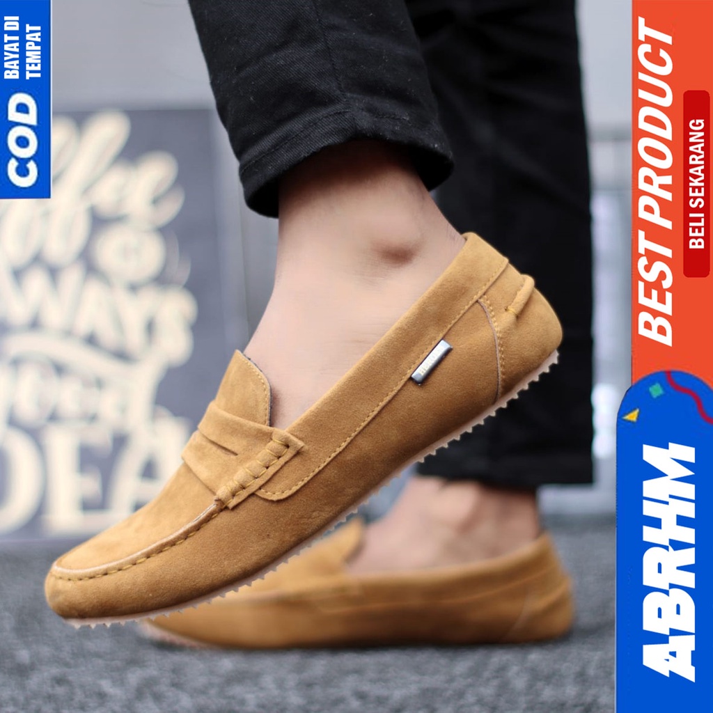 Sepatu Slip On Casual Santai Kerja Kantor Pria Hitam Slop Abrhm Noah