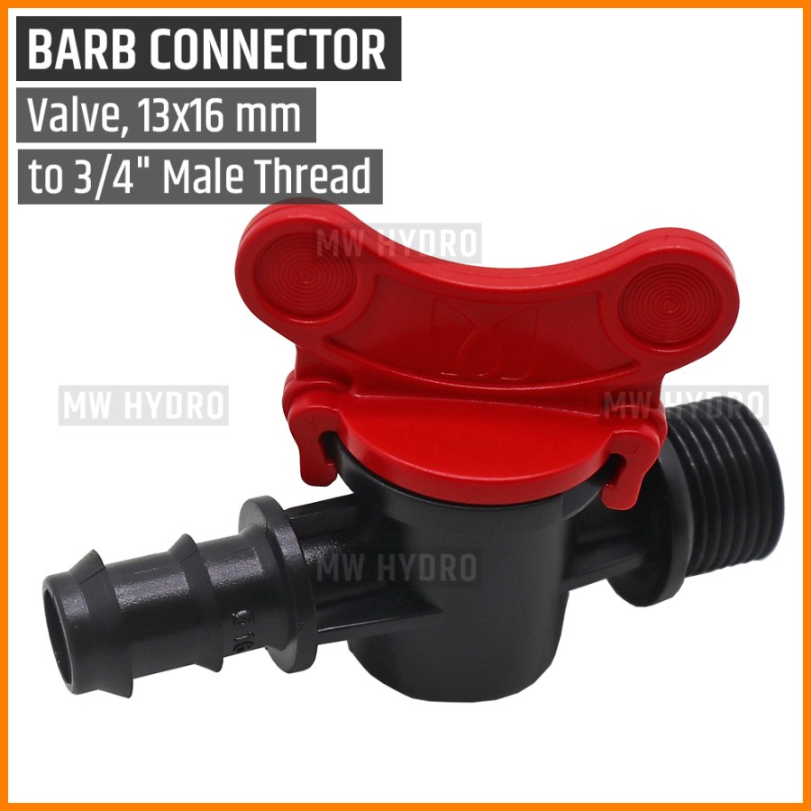 Barb Valve 3/4 inch Drat (Male/Jantan) ke Selang PE 16 mm / 13 mm