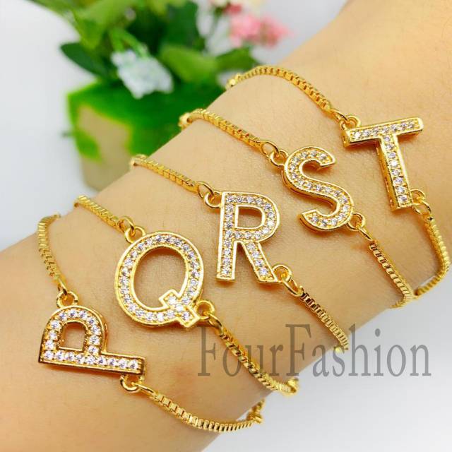 Fourfashion - Gelang tangan Sirkon ARIAL Huruf Capital Xuping GOLD