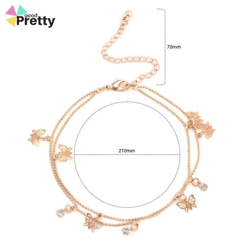 Double Layer Hollow Butterfly Liontin Gelang Kaki Paduan Fashion Sepatu Wanita Yang Indah - PD