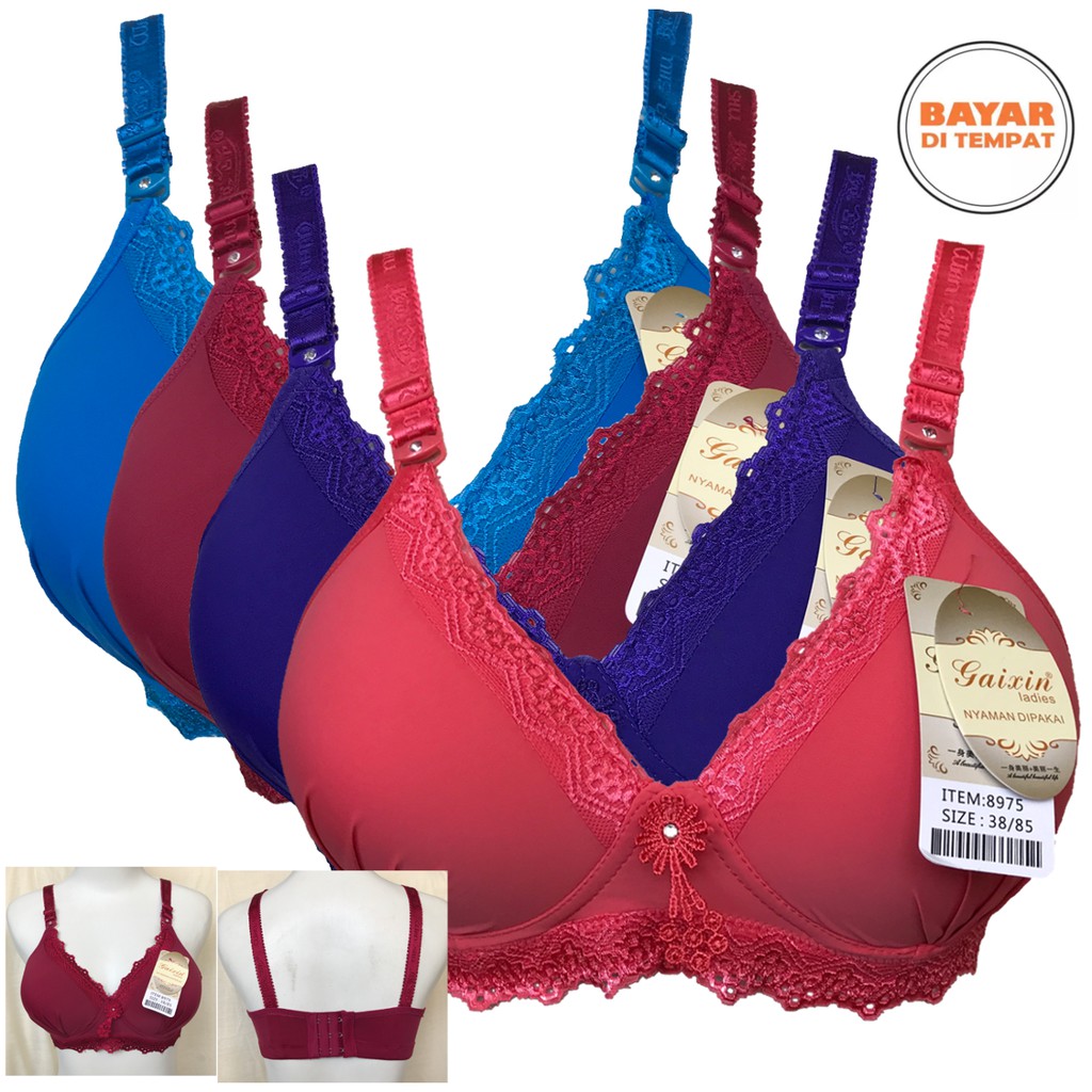 BAYIe - BH / Bra Wanita Bahan Katun Spandek MODEL Renda GAIXIN 8975 Busa Sedang Tanpa Kawat Kaitan 3