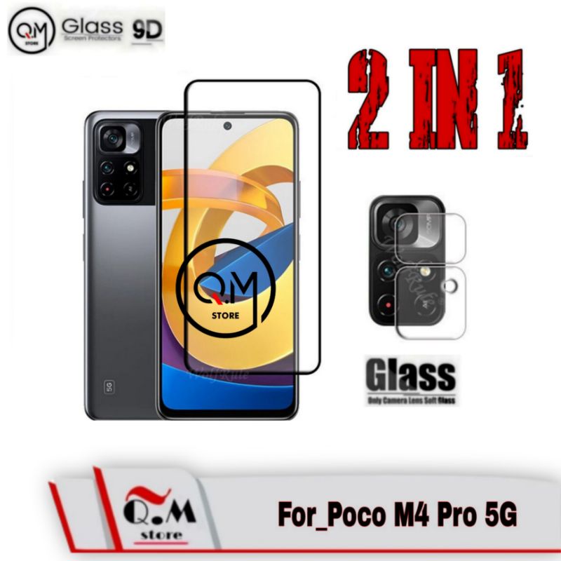 Paket 2IN1 Tempered Glass Layar Xiaomi Poco M4 Pro 5G Anti Gores Screen Guard Pelindung Full Layar