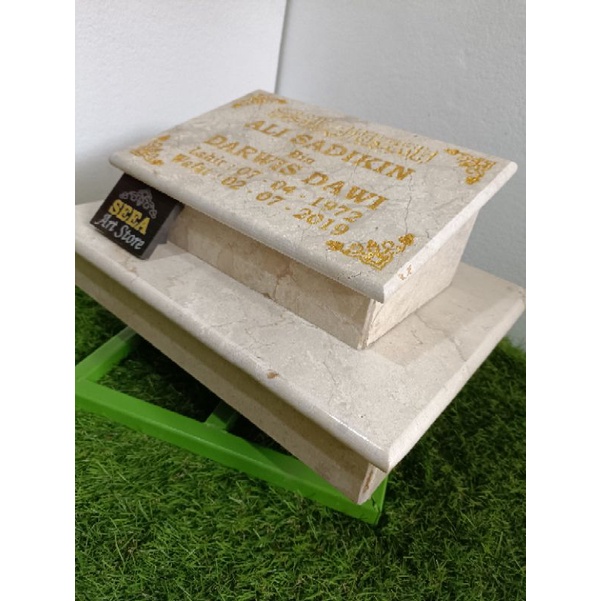 BATU NISAN MAKAM MARMER ALAM ASLI + PACKING KAYU