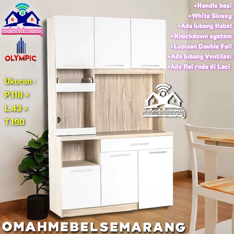 Lemari Dapur 3 Pintu Glossy OLYMPIC KSC MILIE Kitchen Set Almari Rak piring sayur Minimalis