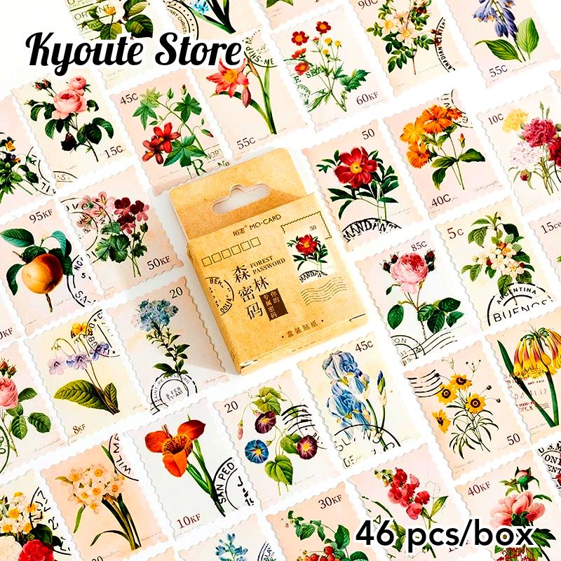 

45 pcs Sticker Dekorasi Stempel Perangko Motif Bunga Vintage Flower Stamp Retro Hiasan Amplop Surat Journal Scrapbook Diary