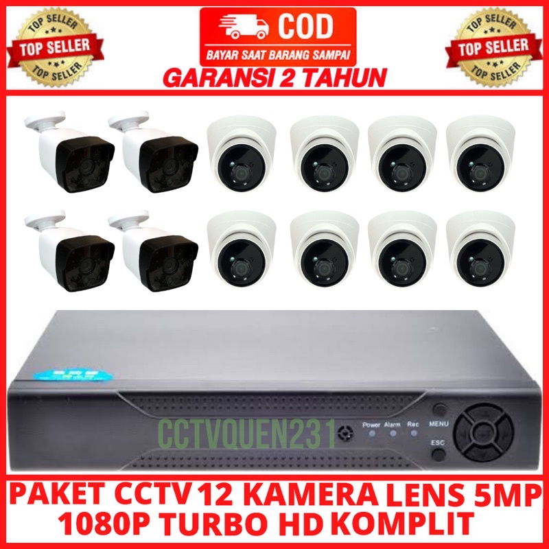 PAKET CCTV 12 CHANNEL 12 KAMERA TURBO HD IC SONY 1080p 5MP HDD-1TB INFRARED KOMPLIT