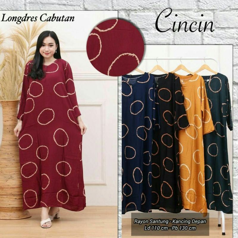 LONGDRESS CABUTAN CINCIN LENGAN PANJANG DASTER PANJANG KANCING DEPAN BUSUI DASTER ADEM MURAH GRIYA BATIK-LD CINCIN