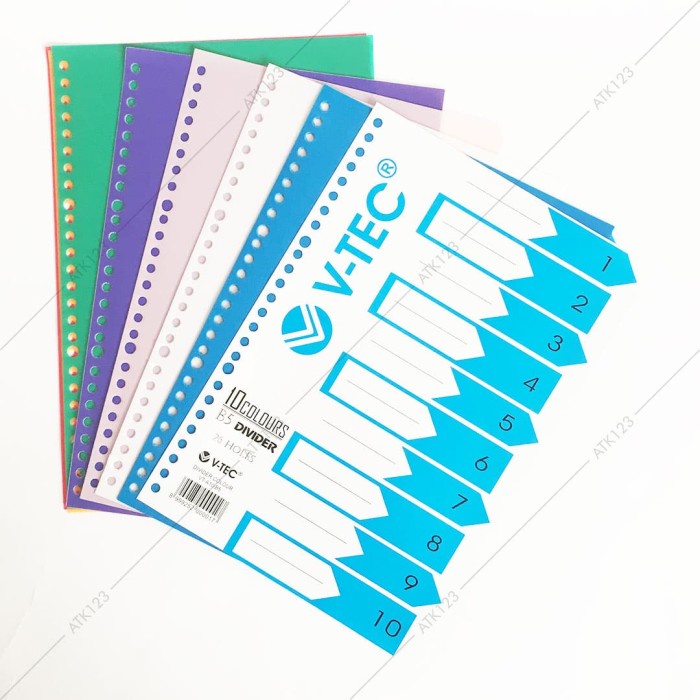 

ORGANIZER-DOCUMENT- PEMBATAS / DIVIDER BINDER B5 , 26 HOLES , 10 TABS - V-TEC -DOCUMENT-ORGANIZER.