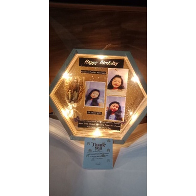 FRAME PAKAI LAMPU | FRAME 3D STIK ES KRIM BG SALJU | FRAME HEXAGONAL | GIFTBOX
