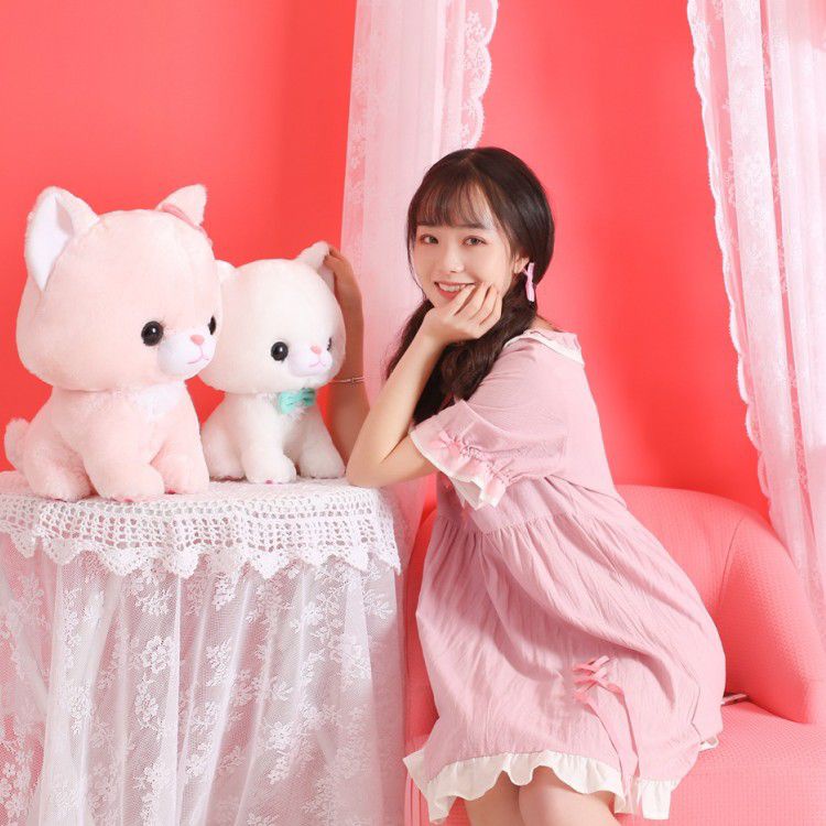 MAINAN BONEKA KUCING CAT FLUFFY WHITE PLUSH IMPOR