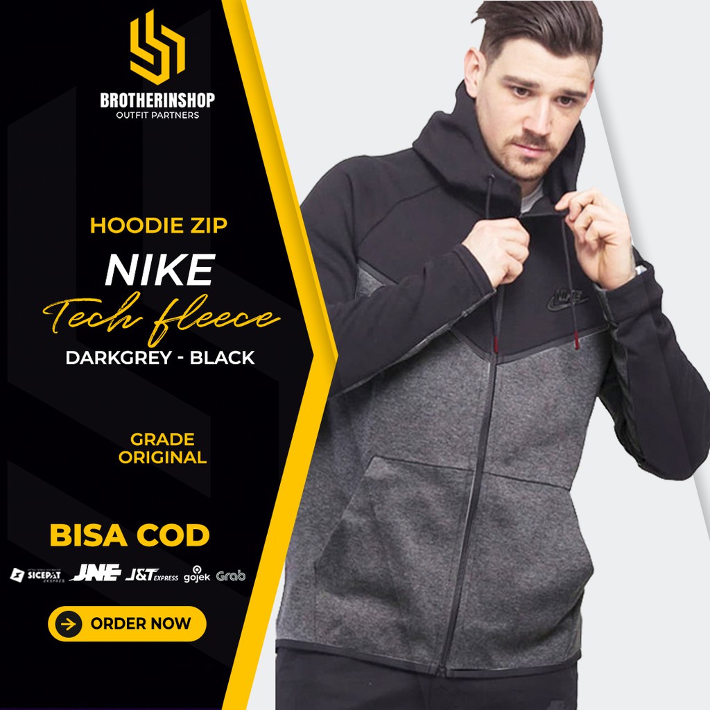 Jaket Pria Hoodie Nike Tech Fleece Replika . Jacket Abu abu Hitam