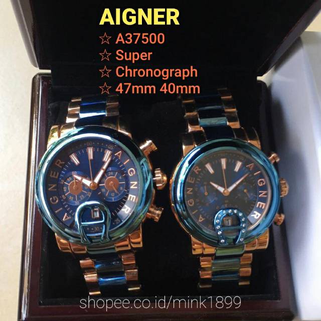JAM TANGAN COUPLE AIGNER A37500EX CHRONOGRAPH  GRADE SUPER FREE BOX EXCLUSIVE