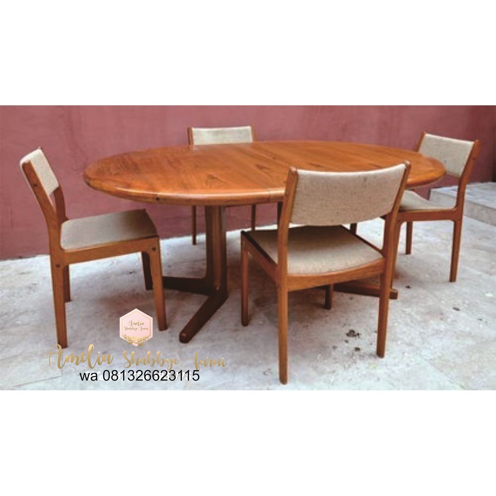 Set Meja Cafe Oval Minimalis Kayu Jati