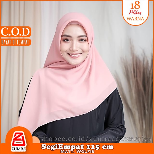 Jilbab Basic Segiempat 115 x 115 cm Matt Wolfis Woolpeach Lebih Tebal Best Quality Grade A