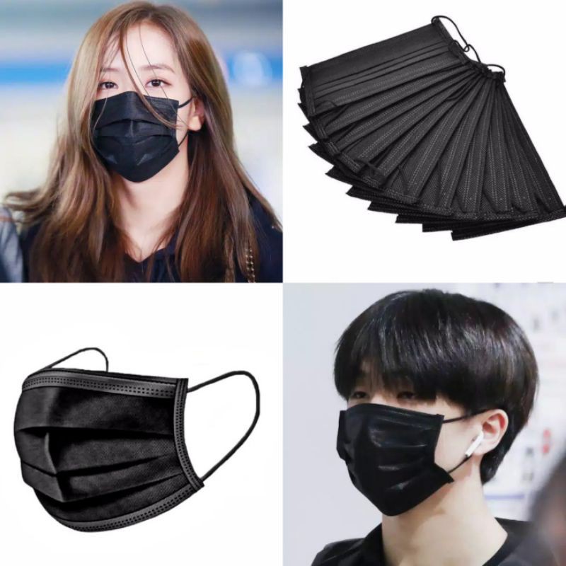 Jual Masker Hitam Korea Medis 3ply Earloop Korean Disposable Face Mask ...