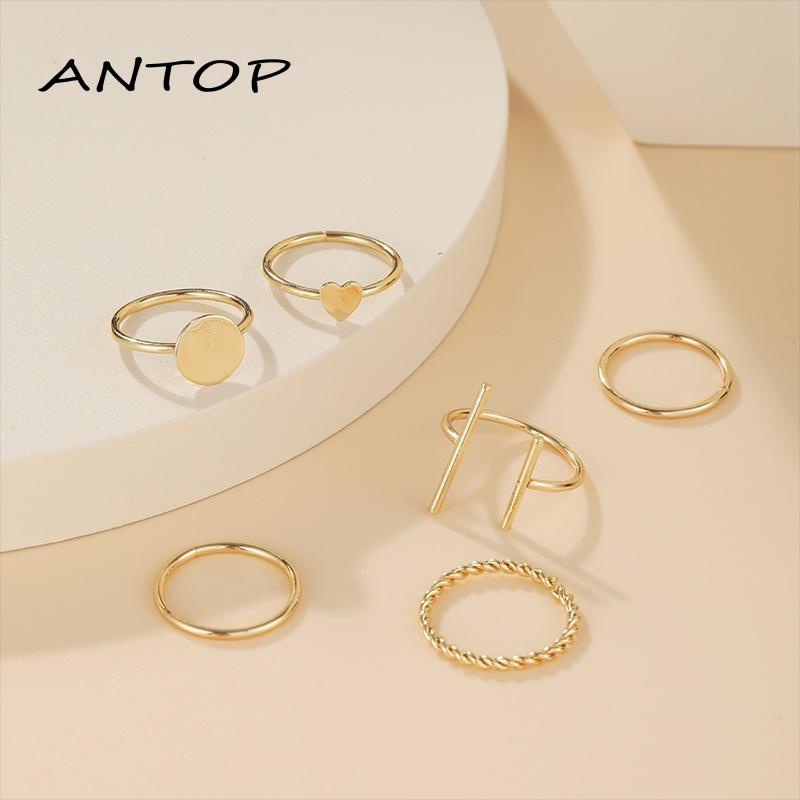 6pcs / Set Cincin Geometris Bahan Alloy Gaya Vintage