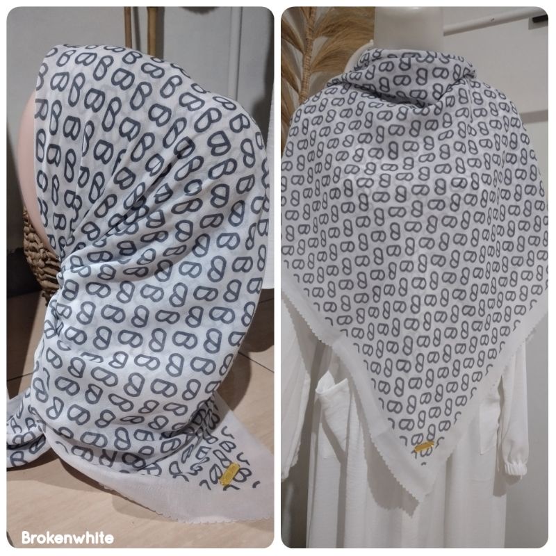 Segiempat Voal motif denay putih BW ORI DOA IBU