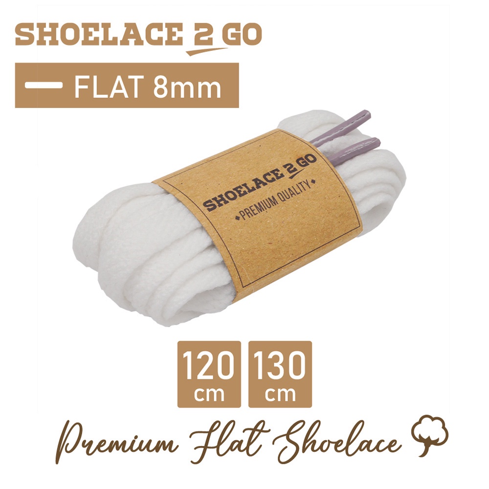 SHOELACE 2 GO PREMIUM TALI SEPATU GEPENG PIPIH FLAT A6 - WHITE WITH PURPLE TIPS