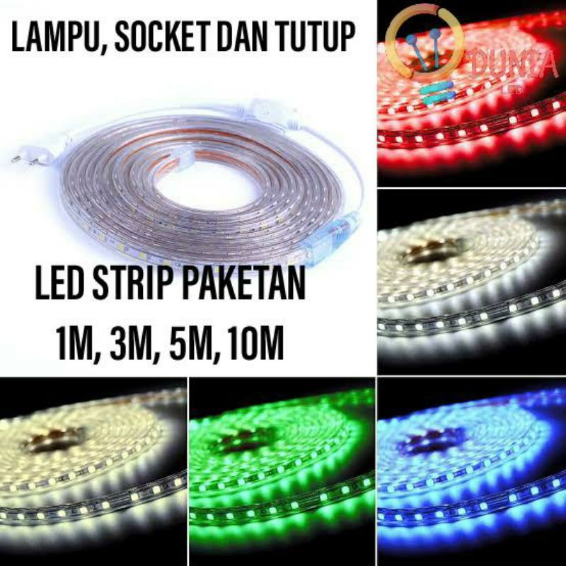paket lampu LED Strip Selang 220V Lengkap Tinggal Colok 5050 Lampu hias Cafe Led strip Siap pakai