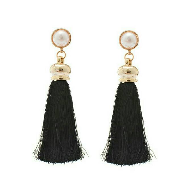 LRC Anting Tusuk Bohemia Round Shape Decorated Tassel Earrings