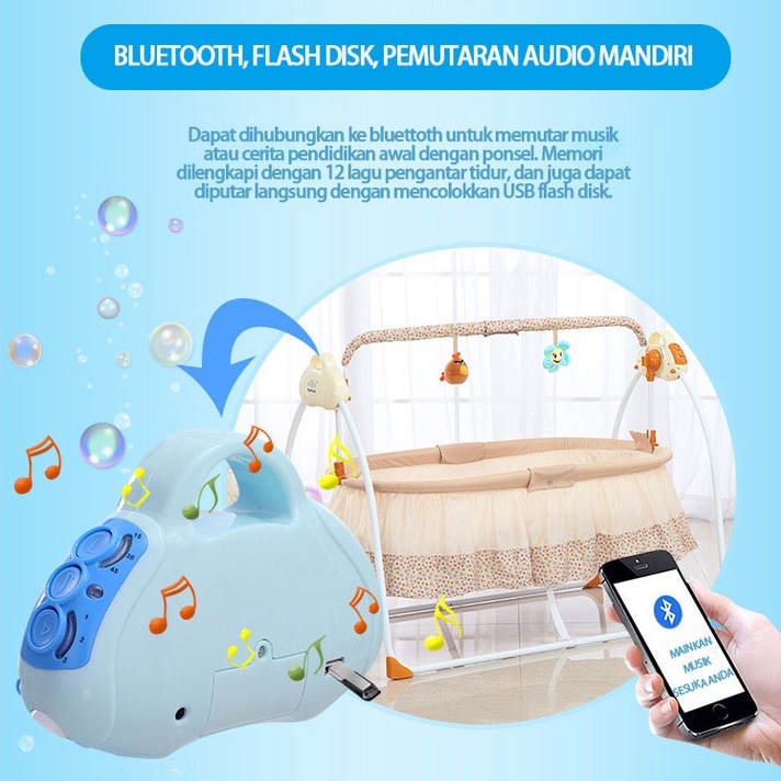 Tempat tidur ayunan remote control Tempat tidur bayi yang aman dengan musik bluetooth