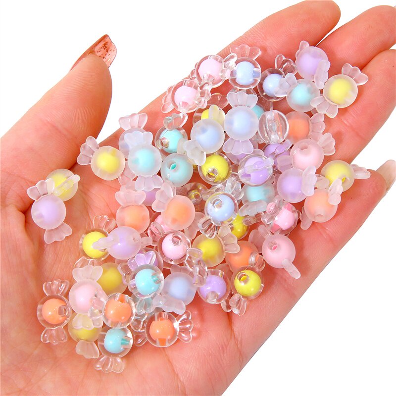 50pcs Manik-Manik Bentuk Permen Bahan Akrilik Matte Transparan Untuk Membuat Perhiasan Handmade Diy